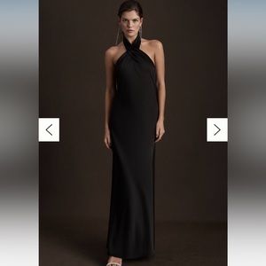 BHLDN Ruby Twist Halter Satin Gown in Black. Worn once. Dry cleaned. US size 8.